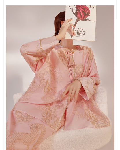 New Chinese Style Dragon Embroidered Shirt & High Waist Skirt Set