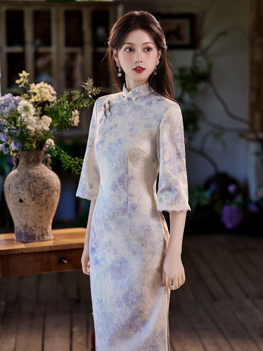 High-End Daily Wear Qipao – Exquisite Satin Autumn Dress
