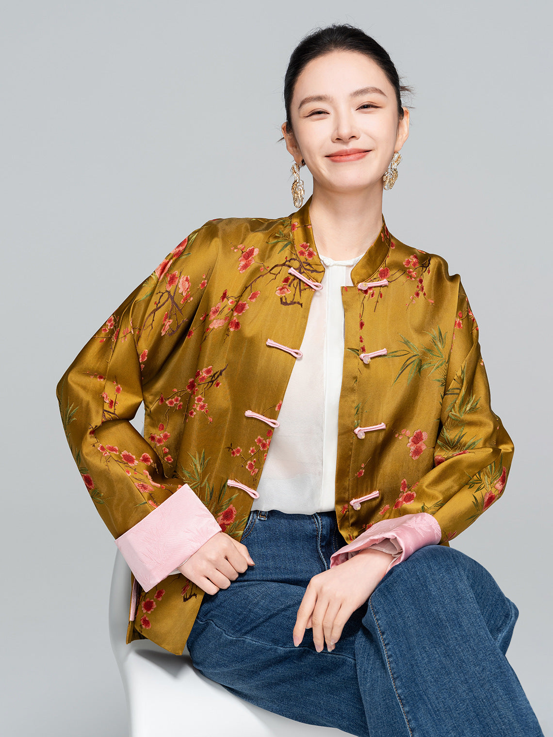 Old Money Style Printed Tang Jacket for Women