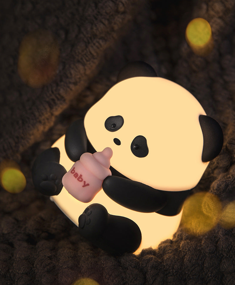 Panda Baby Bottle Night Light Silicone Rechargeable Bedside Lamp