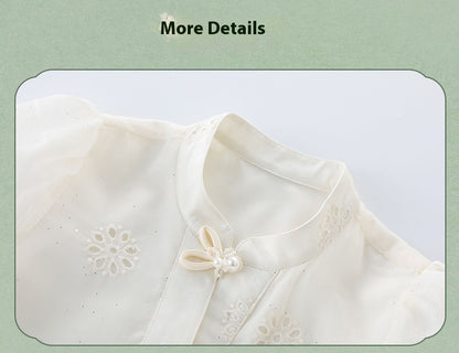 Girls Summer Hanfu Set — Short Sleeve Shirt & Mamian Skirt Two-Piece