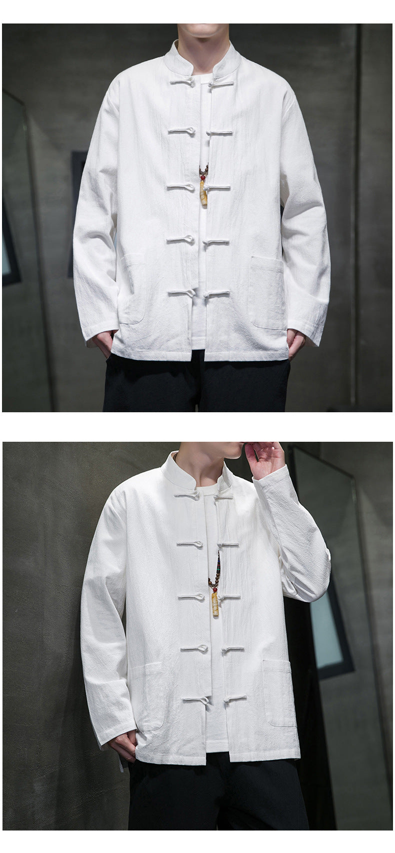 Mens Autumn Chinese Style Hanfu Tang Suit Button Up Cotton Linen Top