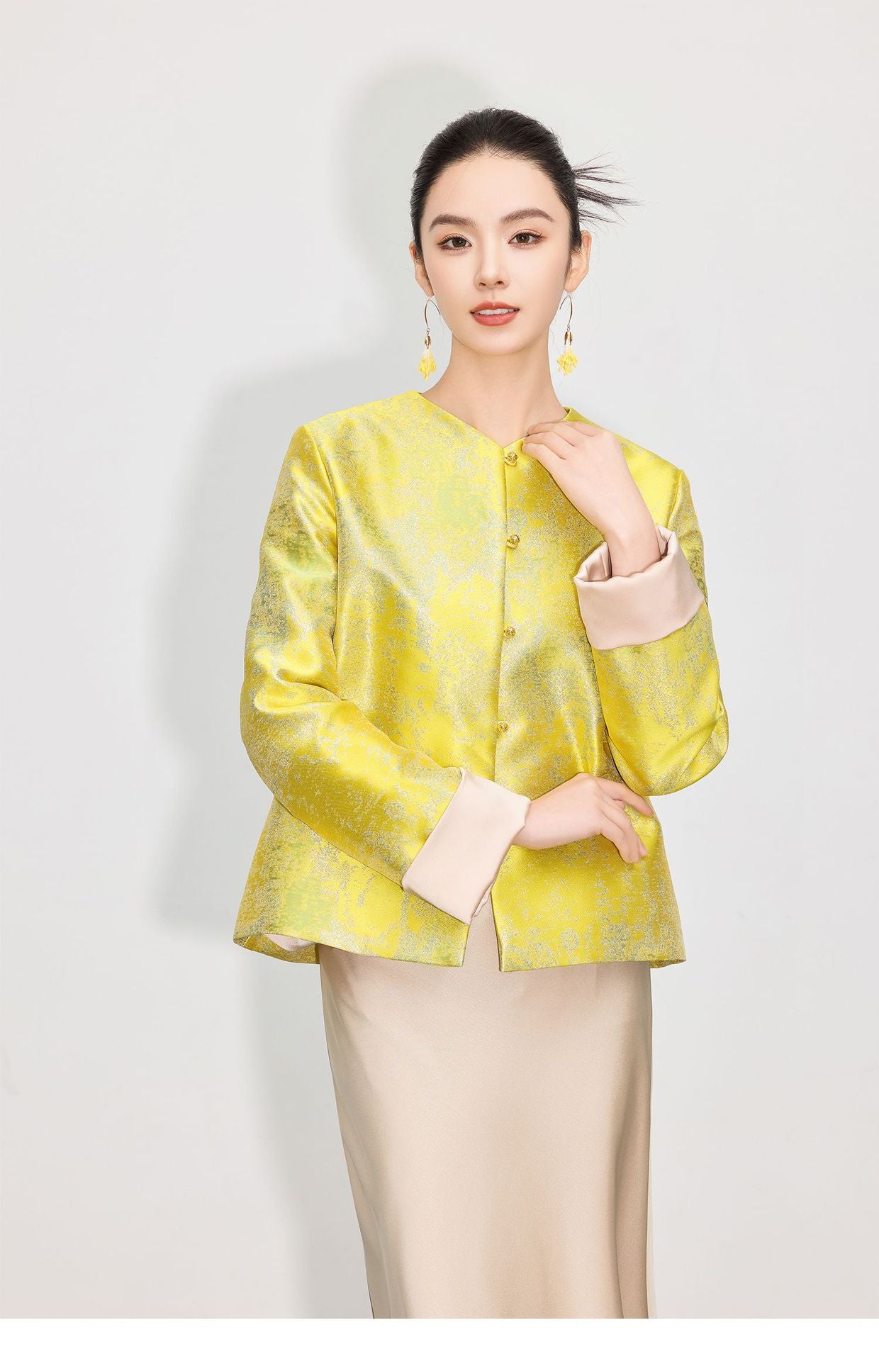 High-End Stylish Jacquard Tang Suit Inspired Top