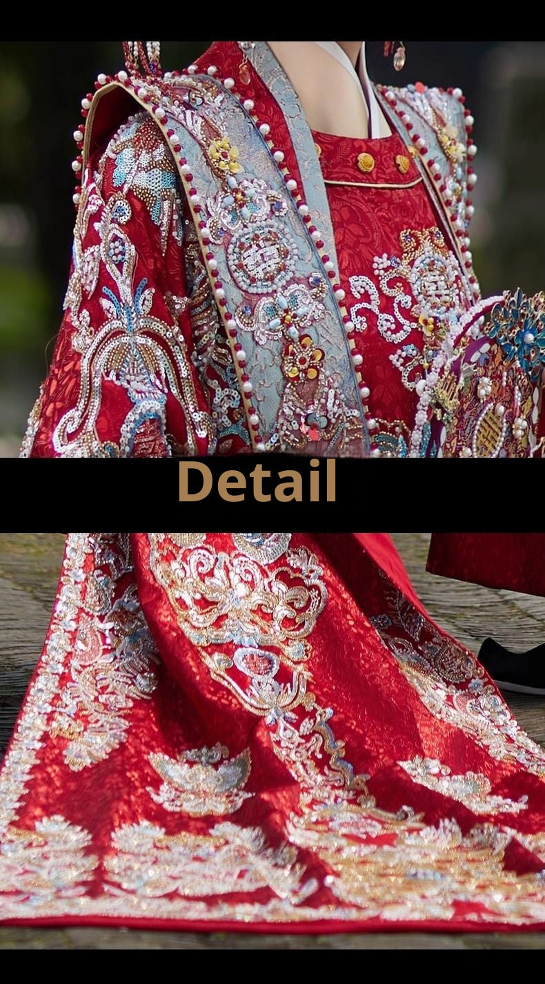 Ming Dynasty Hanfu Wedding Dress Set – Bride Phoenix Crown Xianpei