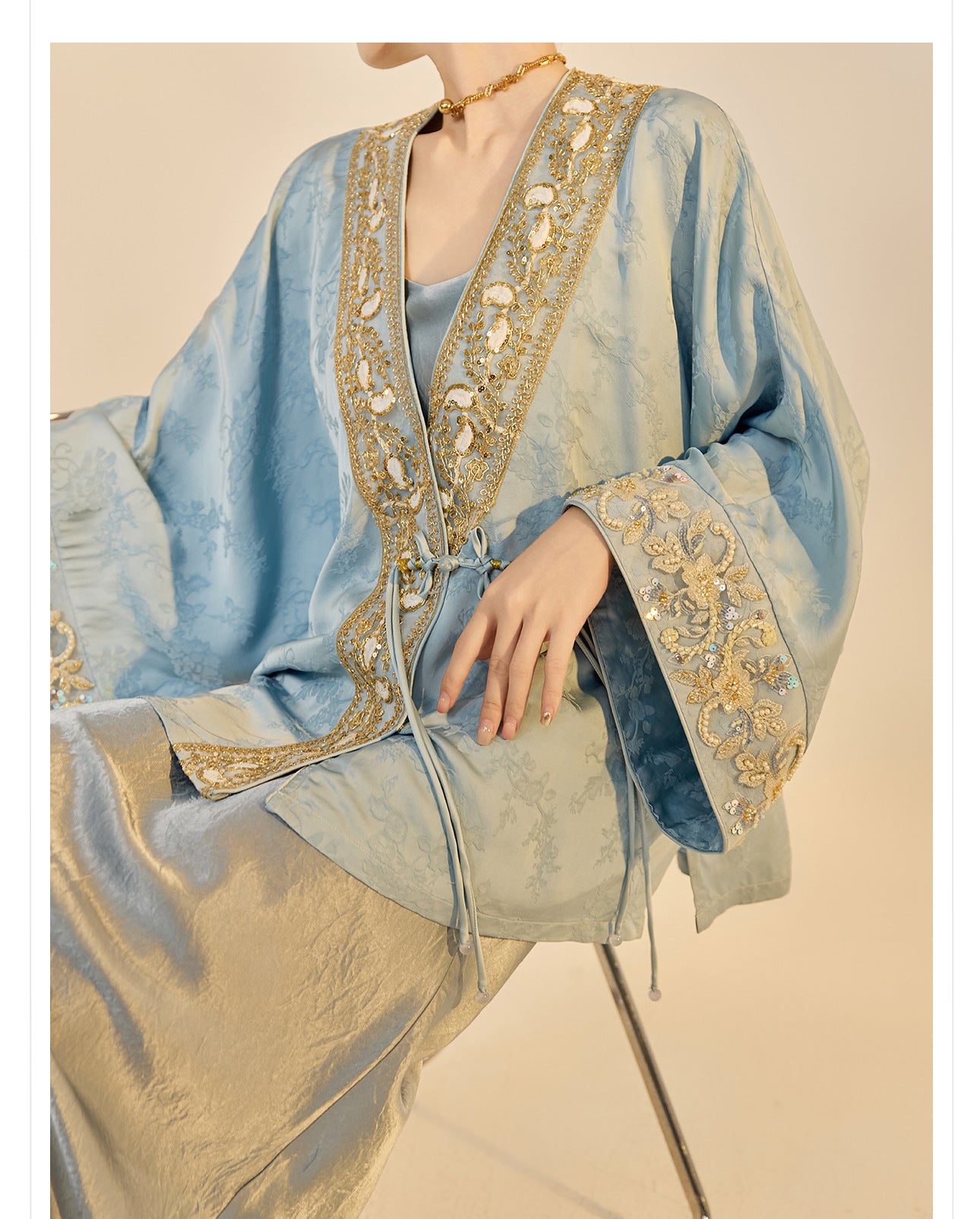 High-End National Style Beaded Jacket | Elegant Light Luxury Jacquard Top