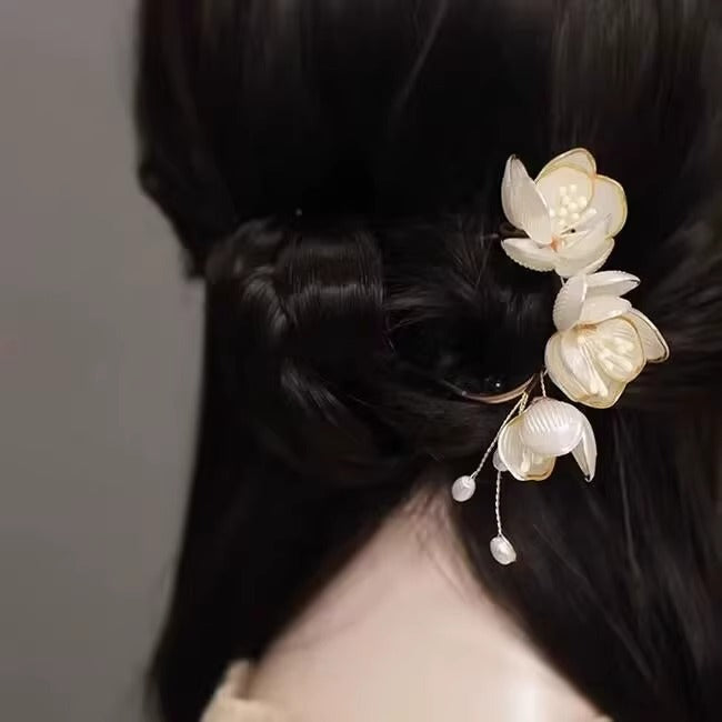 Elegant White Magnolia Hairpin New Chinese Style Fairy Hanfu Updo Hairpin