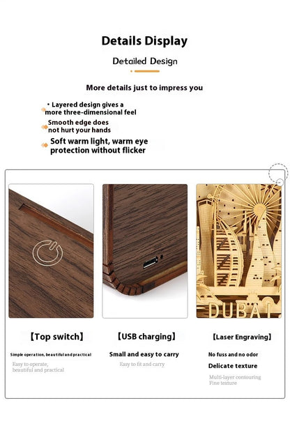 3D London City Wood Carving Lamp Night Light Mid-Autumn Gift