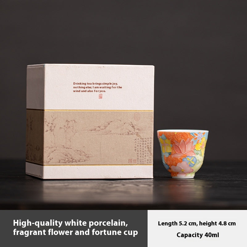 Jingdezhen Hand-Painted Underglaze Master Tea Cup Threaded Design