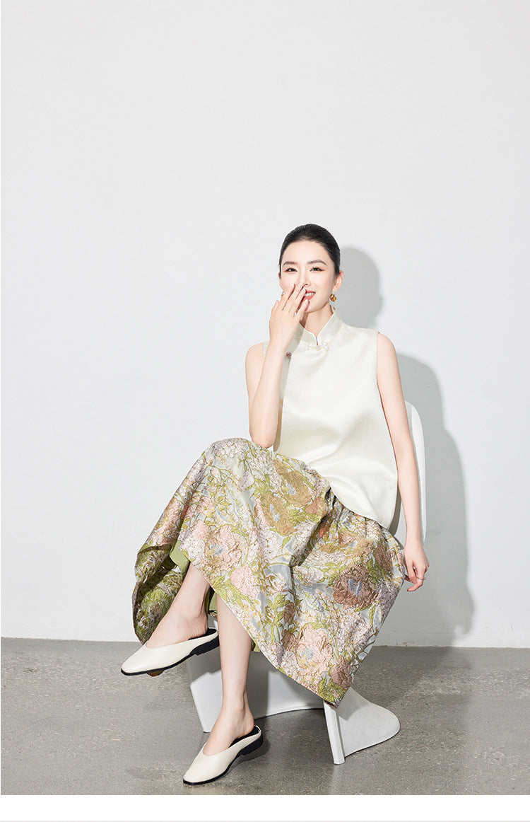 Early Spring Retro Jacquard Embroidered Vest & Skirt Set