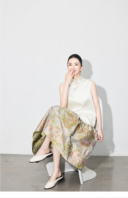 Early Spring Retro Jacquard Embroidered Vest & Skirt Set