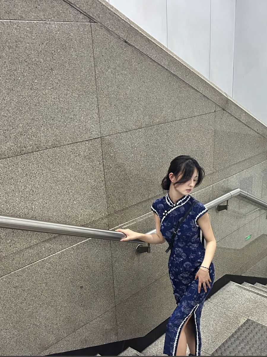 New Chinese Style Cheongsam – Blue Elegant Daily Dress