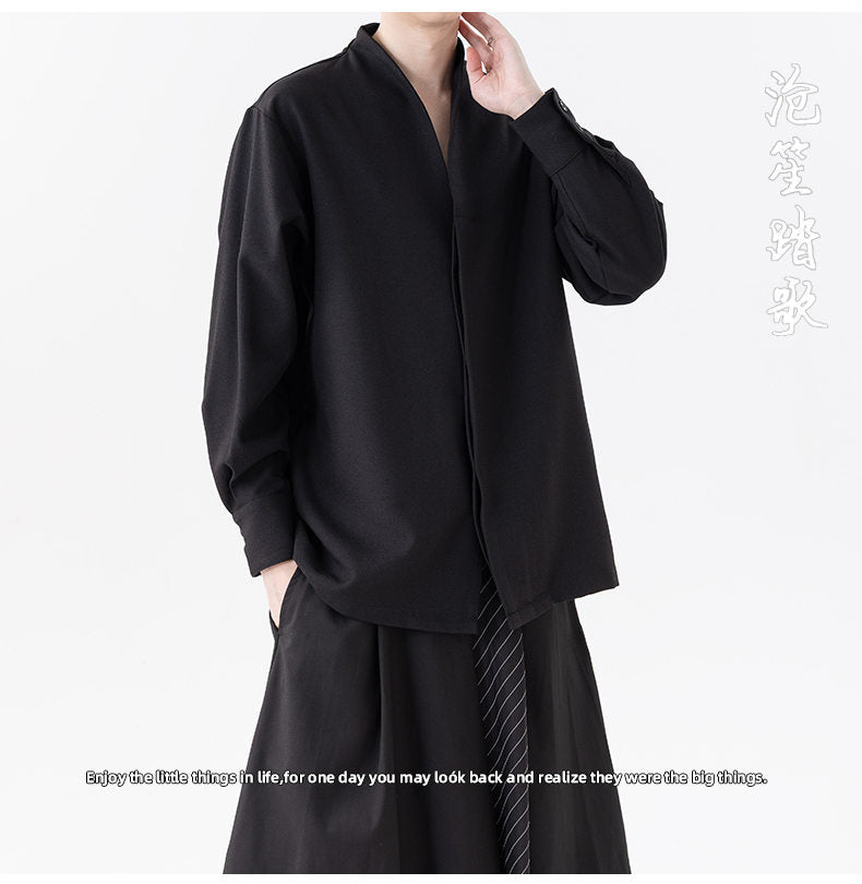 Mens Chinese Style Autumn Trendy Long Sleeve Casual Shirt Jacket