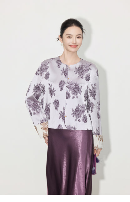 High-End Stylish Satin Jacquard Jacket for Women