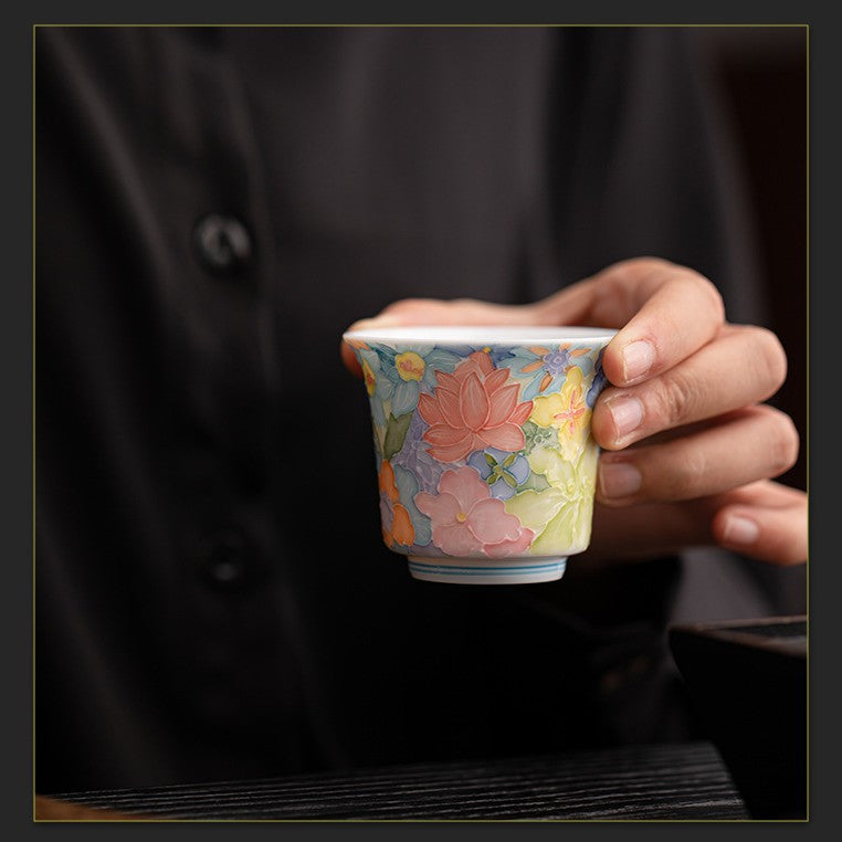 Jingdezhen Hand-Painted Underglaze Master Tea Cup Threaded Design