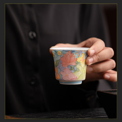 Jingdezhen Hand-Painted Underglaze Master Tea Cup Threaded Design