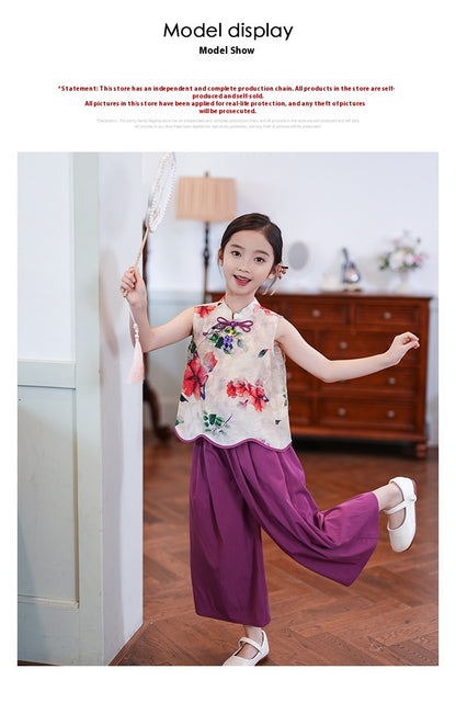 Retro Republic Style Girls Two-Piece — Improved Shirt & Pants Set