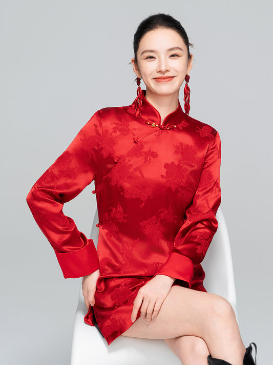 Improved Red Chinese Style Stand Collar Elegant Dress
