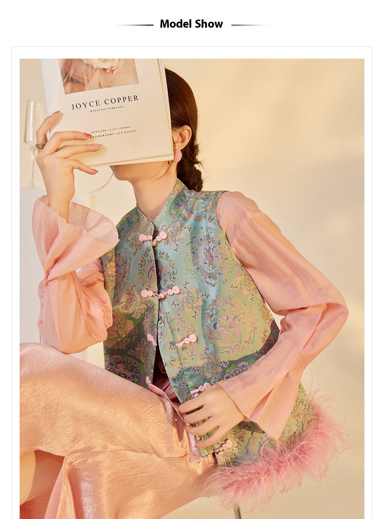 Ostrich Feather Detachable Vest – Elegant New Chinese Style Top