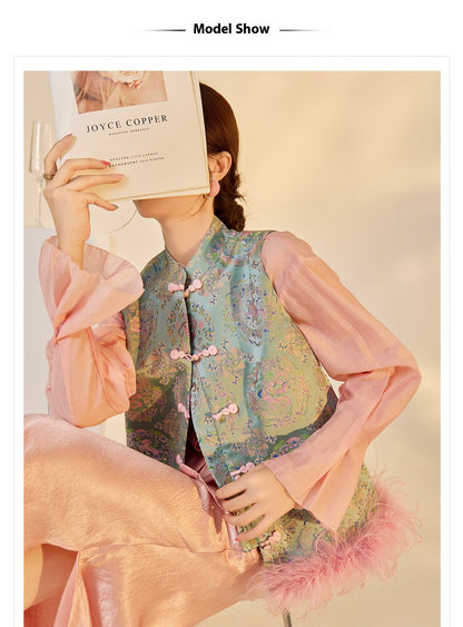 Ostrich Feather Detachable Vest – Elegant New Chinese Style Top