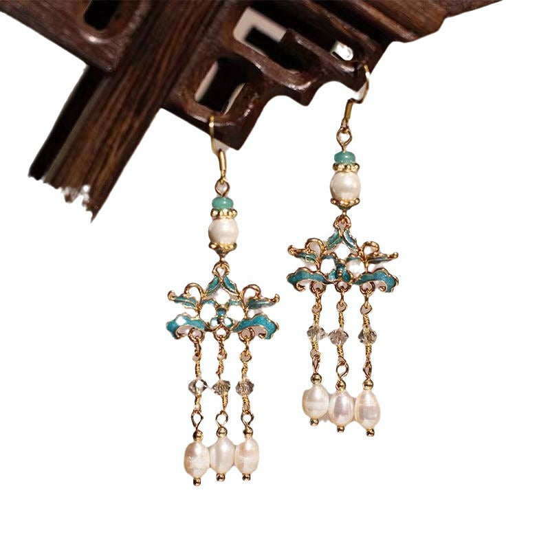 Ancient Style Ear Hooks | Elegant Chinese Style Ma Face Skirt Earrings for Women