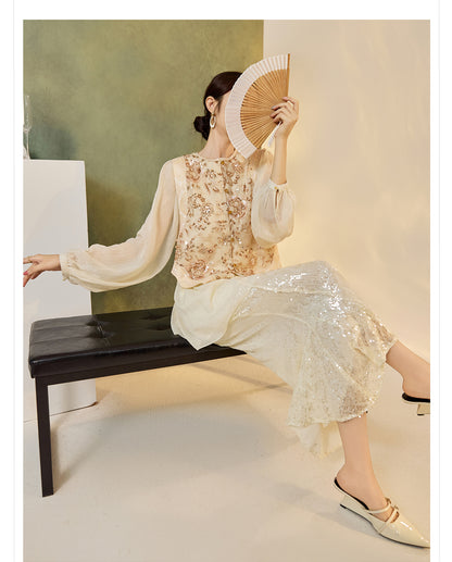 New Chinese Style Embroidered Mesh Shirt | Autumn Light Luxury Elegant Top