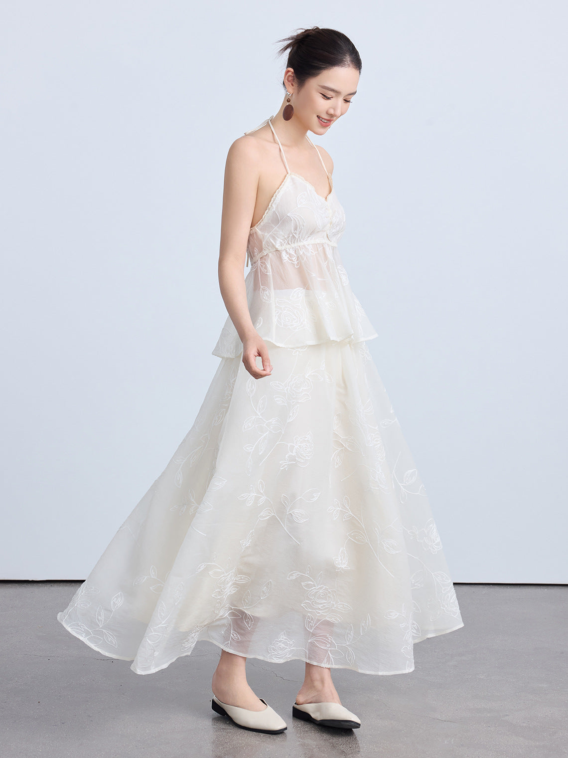 Chinese Style Lace Halter Neck Slim Summer Top for Women