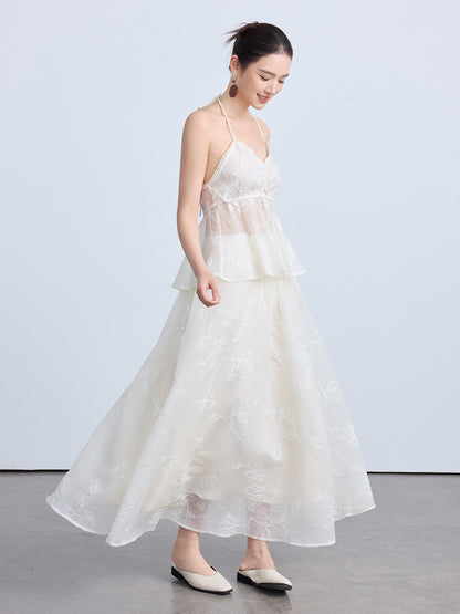 Chinese Style Lace Halter Neck Slim Summer Top for Women