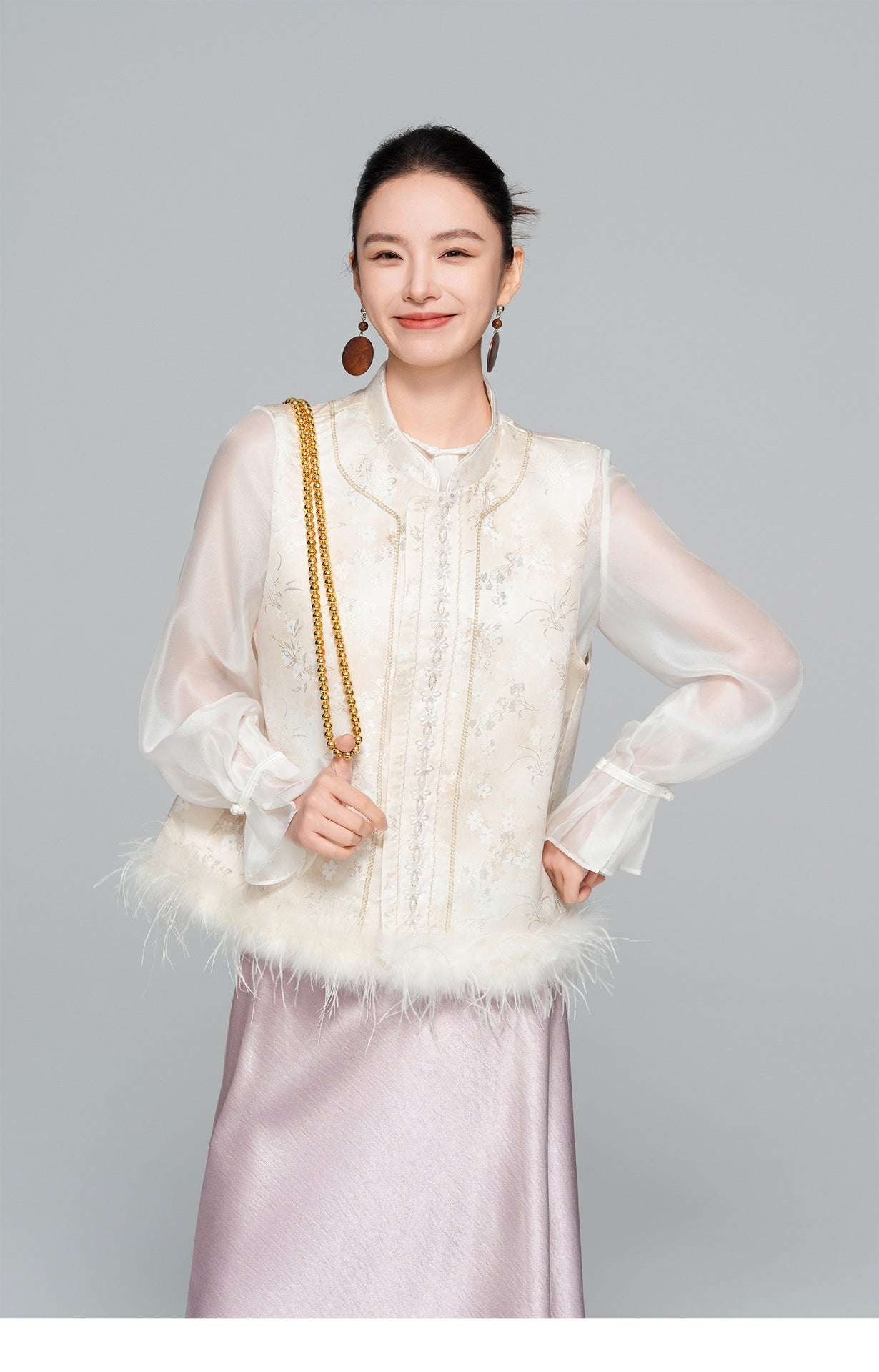 Elegant Stand Collar Jacquard Furry Vest