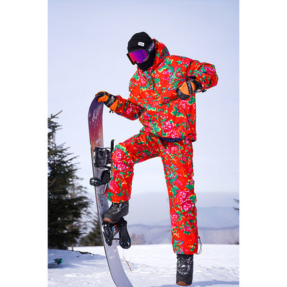 Men's Winter Ski Jacket Printed Floral Plus Size Warm Cotton Suit