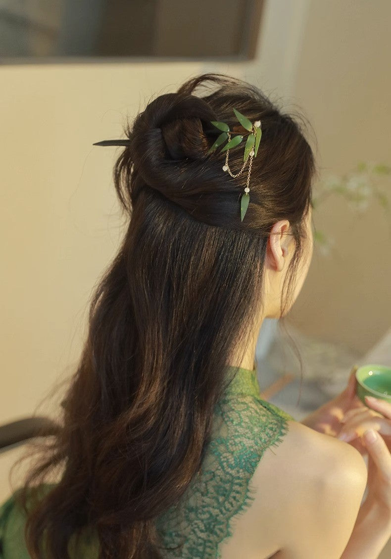 Bamboo Leaf Hairpin | New Chinese Style Tassel Hair Accessory for Women