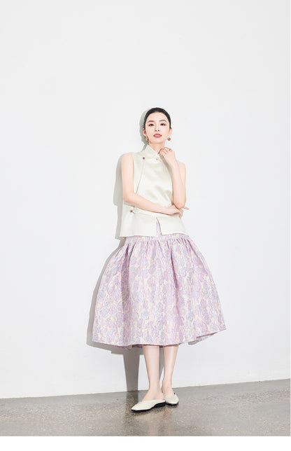 Brocade Jacquard Heavy Craft Puff Skirt & Vest Set for Autumn