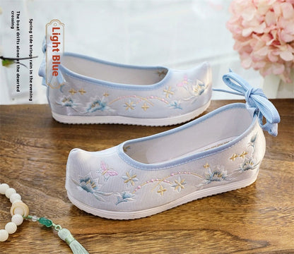 Hanfu Compatible Shoes — Inner Lift Embroidered High Heels for Women