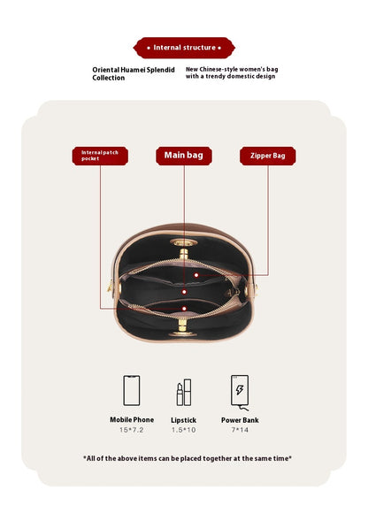 Vintage Xiangyun Silk Handbag — Real Mulberry Silk Bucket Bag for Women