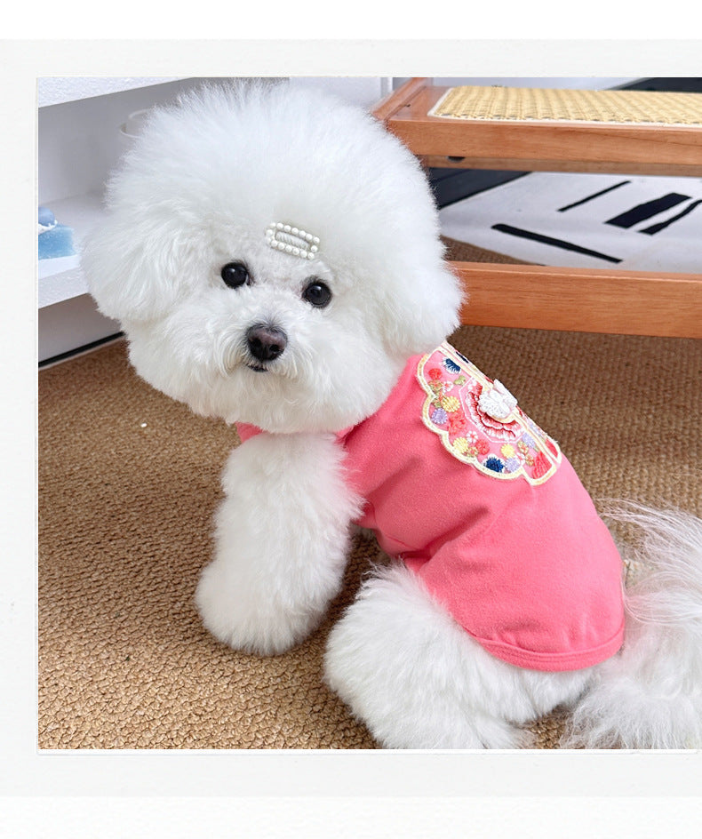 Spring Summer Pet Chinese Style Embroidered Vest for Dogs and Cats