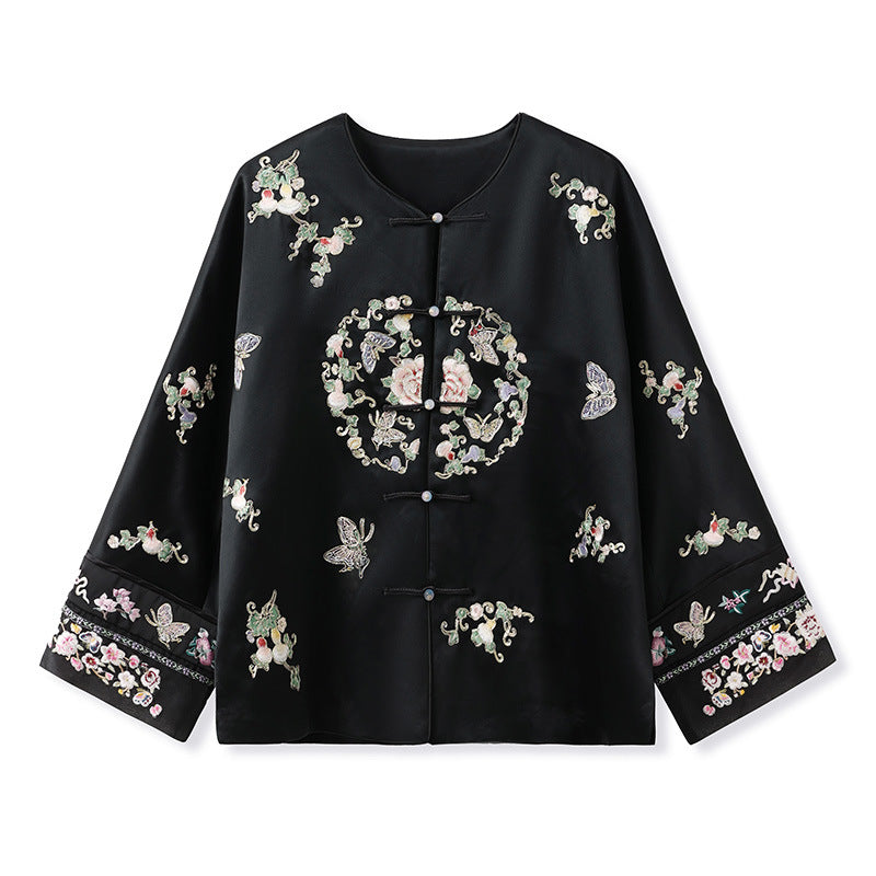 2026 Autumn New Chinese Style Printed Embroidered Acetate Coat for Women