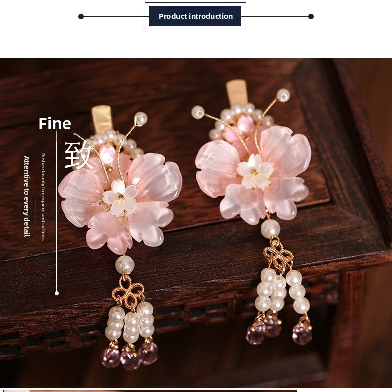Kids Hair Clips Pink Hanfu Headwear Fairy Style Chinese Vintage Double Clip