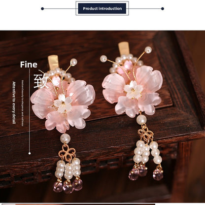 Kids Hair Clips Pink Hanfu Headwear Fairy Style Chinese Vintage Double Clip