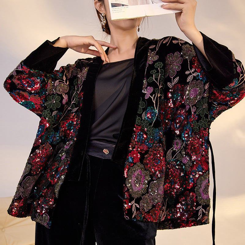 High-End New Chinese Style Embroidered Sequin Coat | Elegant National Top