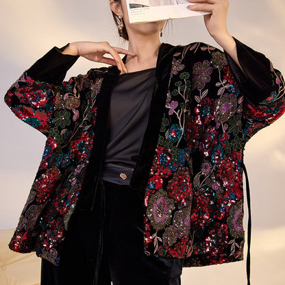 High-End New Chinese Style Embroidered Sequin Coat | Elegant National Top