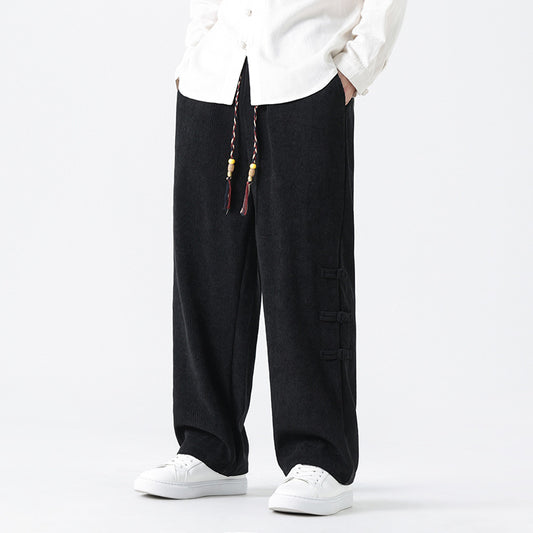 Chinese Style Mens Button Corduroy Pants Large Size Casual Sweatpants