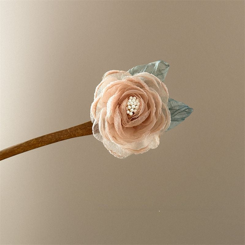 Purple Rose Hairpin Summer Mesh Flower Ancient Style Hair Accessory