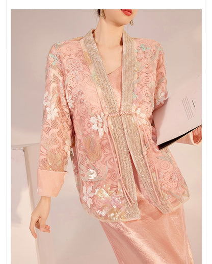 Spring New Chinese Style Velvet Sequin Embroidered Mesh Blouse