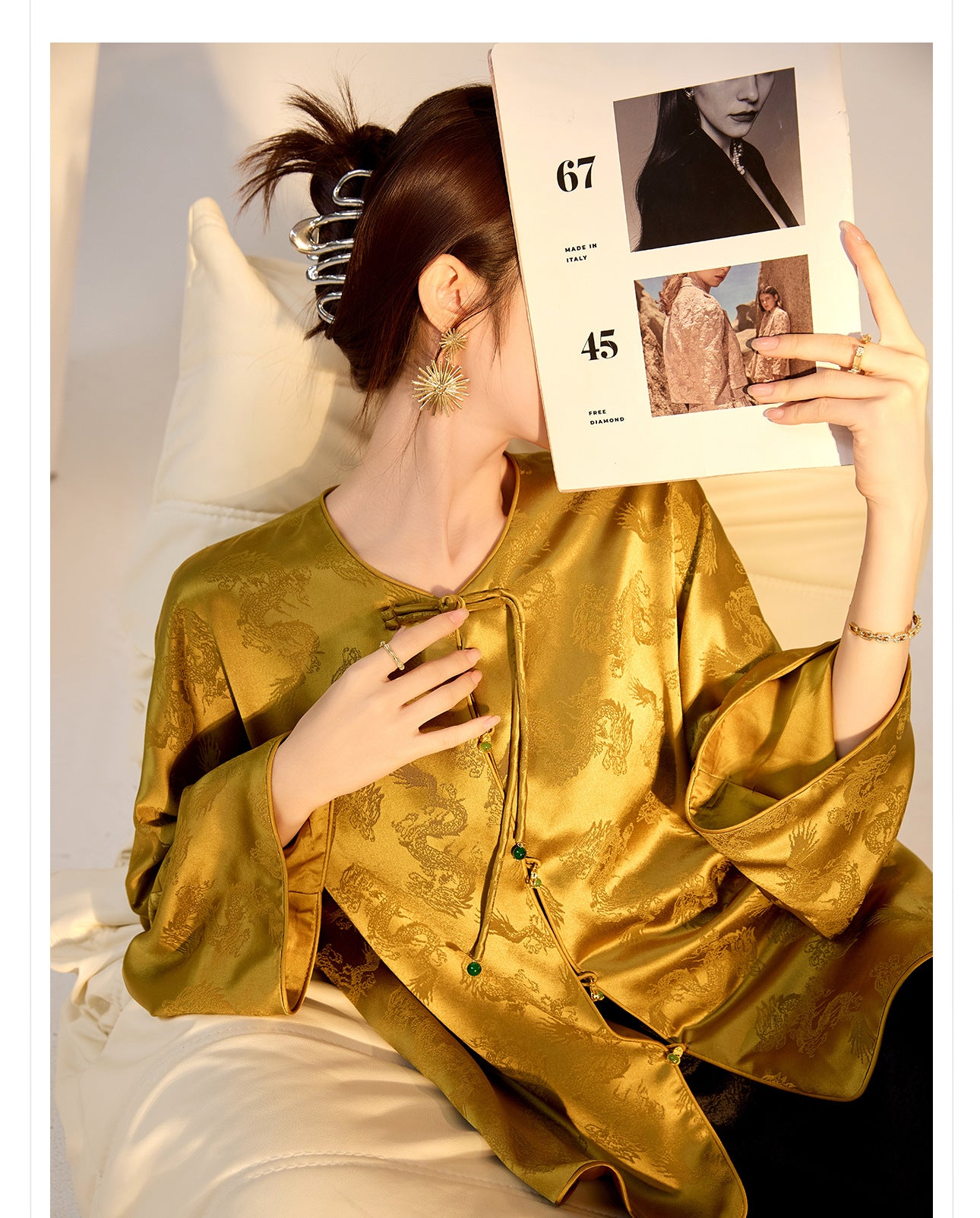 New Chinese Old Money Style Dragon Embroidered Acetate Luxury Coat