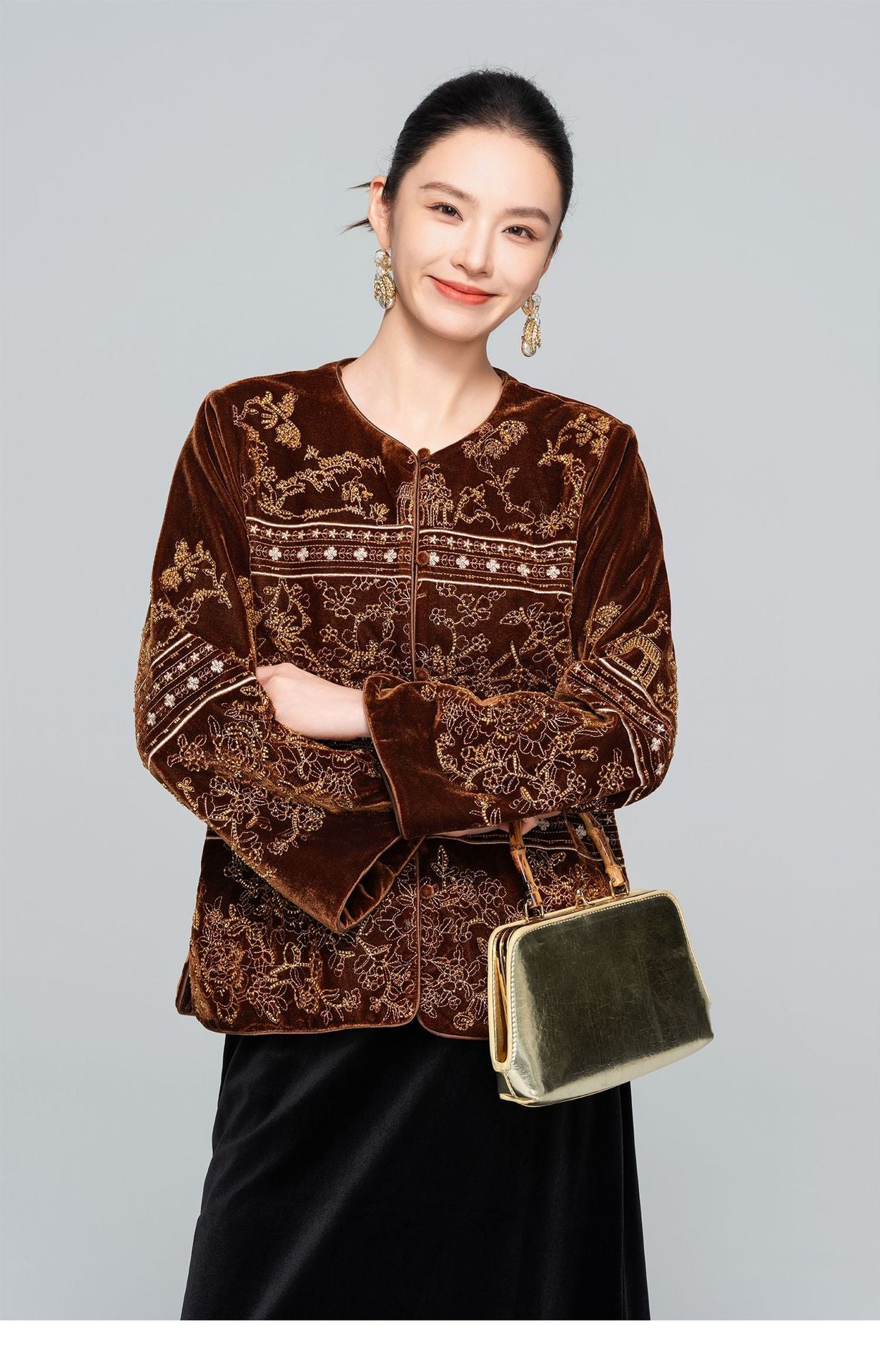 High-End Vintage Velvet Beaded Jacket New Chinese Style Women