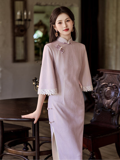 New Chinese Style Long Cheongsam – Jacquard Suzhou Youth Dress