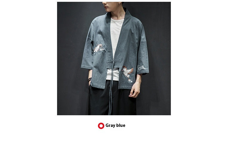 Mens Chinese Hanfu Taoist Robe Retro Kimono Jacket Trendy Top