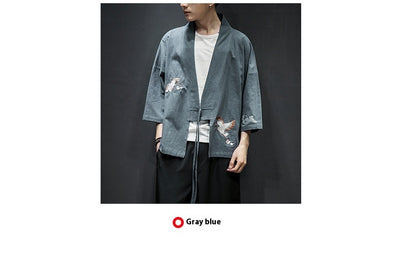 Mens Chinese Hanfu Taoist Robe Retro Kimono Jacket Trendy Top