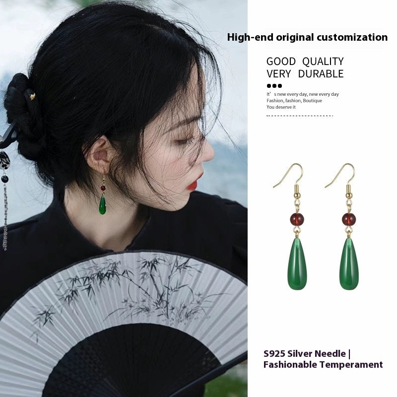 Imitation Chalcedony Green Earrings | New Chinese Style Ancient Water Drop Accessory