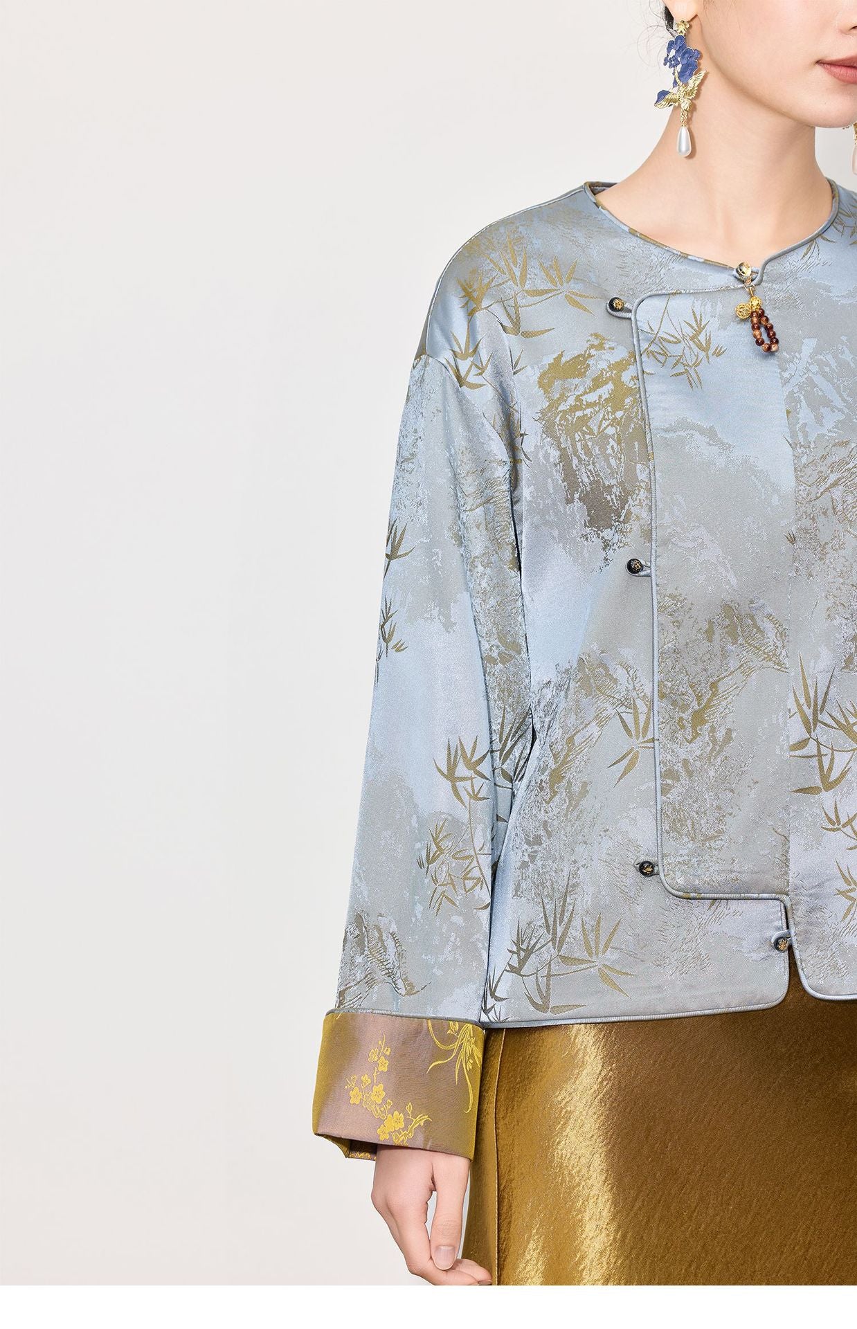 High-End Elegant Jacquard Long Sleeve Top