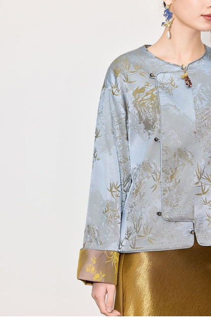 High-End Elegant Jacquard Long Sleeve Top